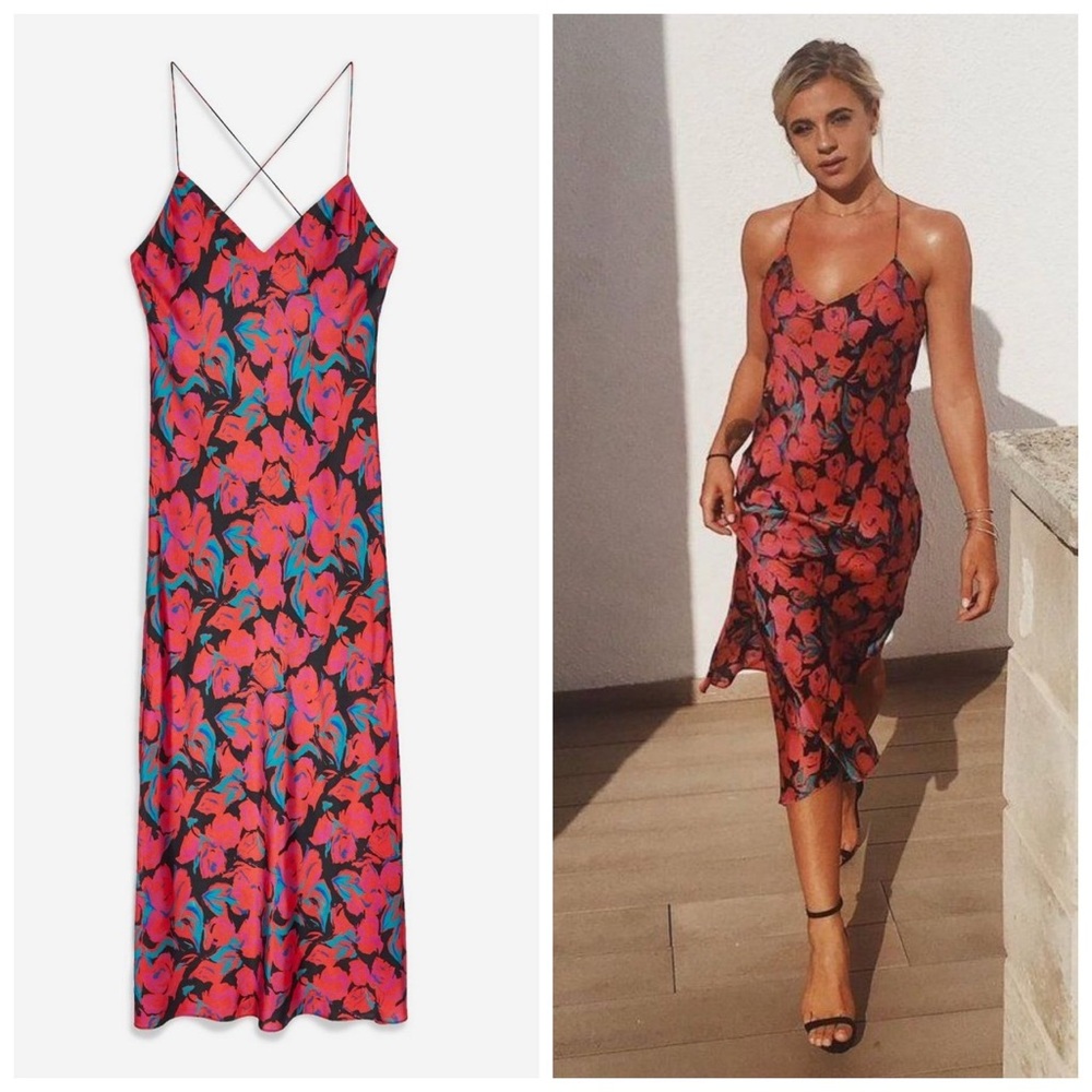 Topshop Floral Satin Slip Dress
